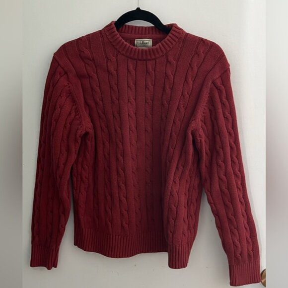 LL Bean Fisherman core cable knit brick red woman’s Sweater  size small - Picture 1 of 6